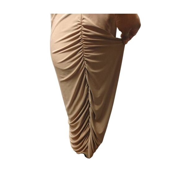 Sleeveless Tan Dress with Ruched sides Midi Length by Missguided Sz 14 P… - Picture 6 of 9